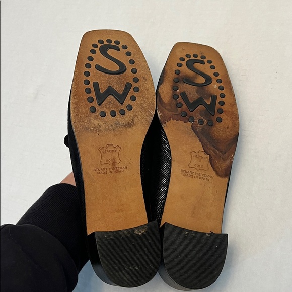 STUART WEITZMAN BLACK LEATHER MULES /SLIDES BLACK HEELS 9 - Picture 9 of 16